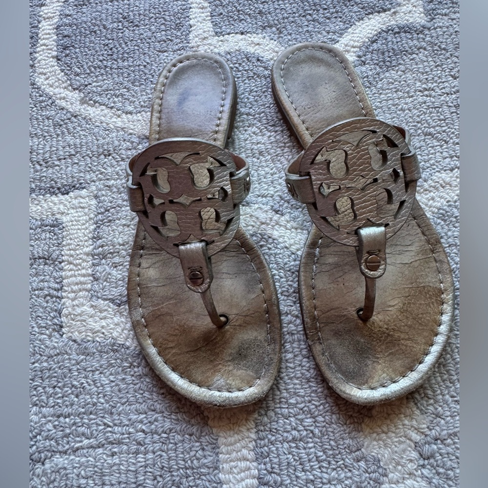 Tory Burch Miller Sandal Metallic Silver leather size 7